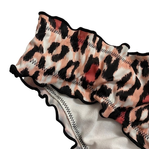 Sundazed Black Pink Animal Print Stretch Lined Ruffled Swim Bottom Medium - Picture 6 of 15